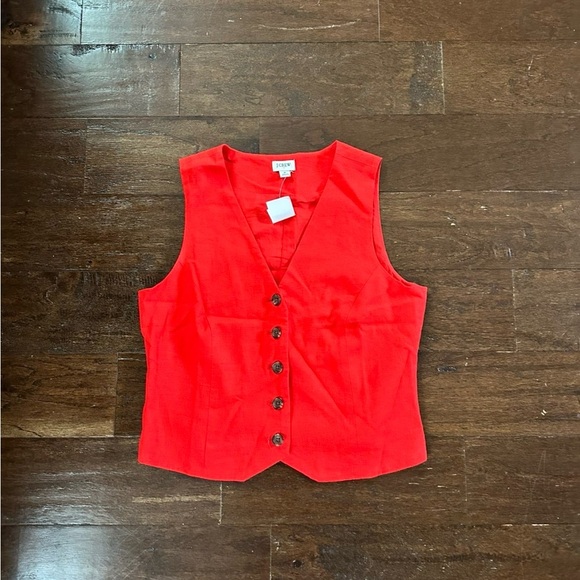 J.Crew-Button-front linen-blend vest, red size 6-NWT - Picture 5 of 15